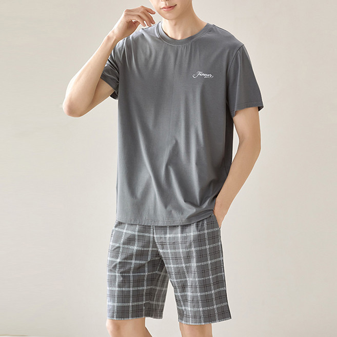 2'nd Pink 男士高級莫代爾感性時代短袖短褲睡衣套裝