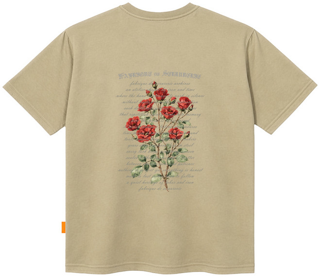 L.LAMO 男女通用 Rose Loose 短袖T恤, 米色