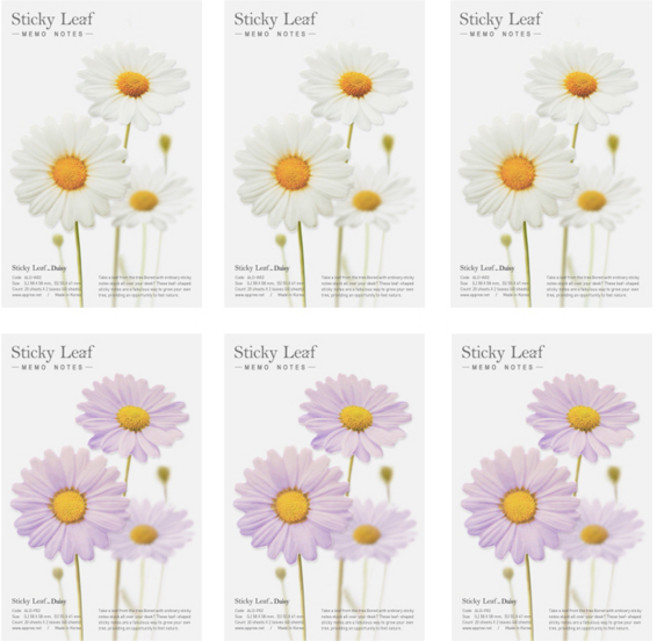 어프리 스티키리프 데이지 베이직 점착메모지 2종 세트 M, 화이트, 퍼플, 3세트