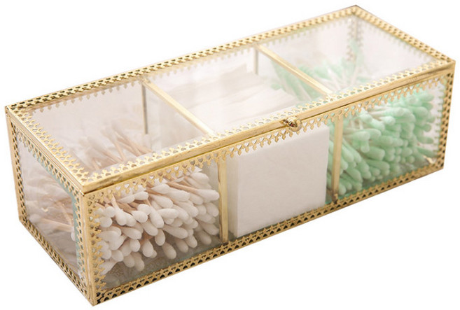 윈프라이스 화장대 정리 보관함 사각레이스, 1개, 골드