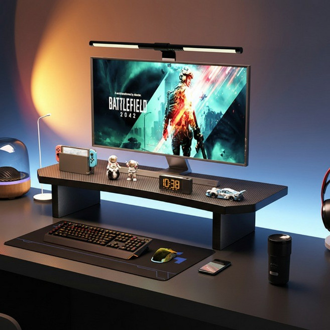 더플로우커머스 카본 와이드 데스크 선반 모니터 받침대 L(80 x 20 x 10 cm), 블랙