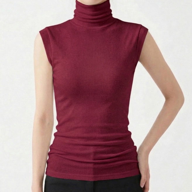 소니오 여성용 하이넥 솔리드 나시