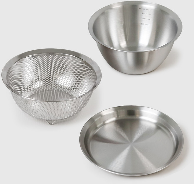 리본제이 3 in 1 스텐 304 믹싱볼 3종 세트 1100ml, 믹싱볼 + 채반 + 트레이, 1세트