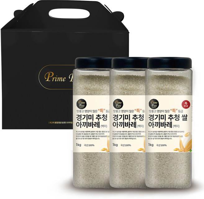 Prime Field 경기 추청 아끼바레 백미 특등급, 1kg, 3개