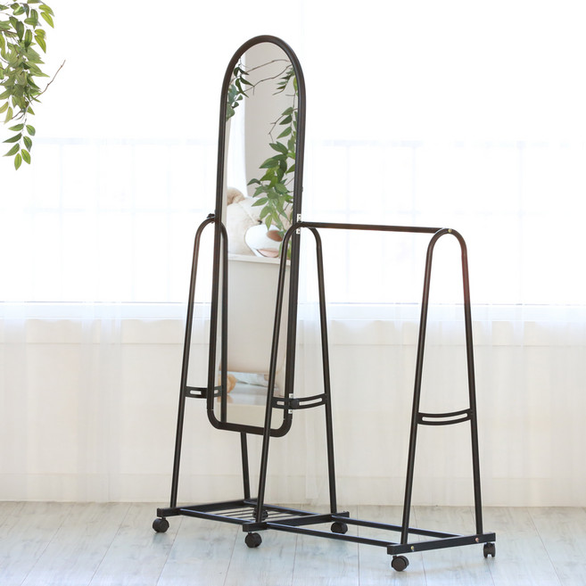 보우데코 리빙스틸 이동식 거울 행거 대, 블랙