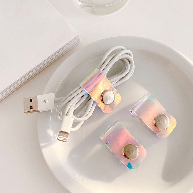 메이크마인 충전선 이어폰 케이블 선정리 똑딱이 홀더, 홀로그램, 10개