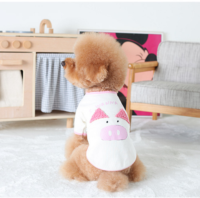 에이미러브즈펫 반려동물 DE 워너비 캐릭터 티셔츠, 핑크돼지, 1개