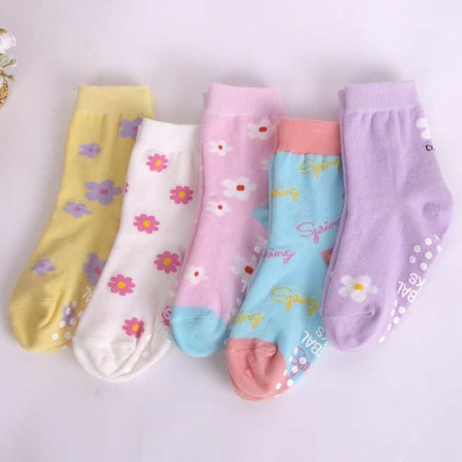 설레발 아동용 크림플라워 중목 양말 5켤레 세트
