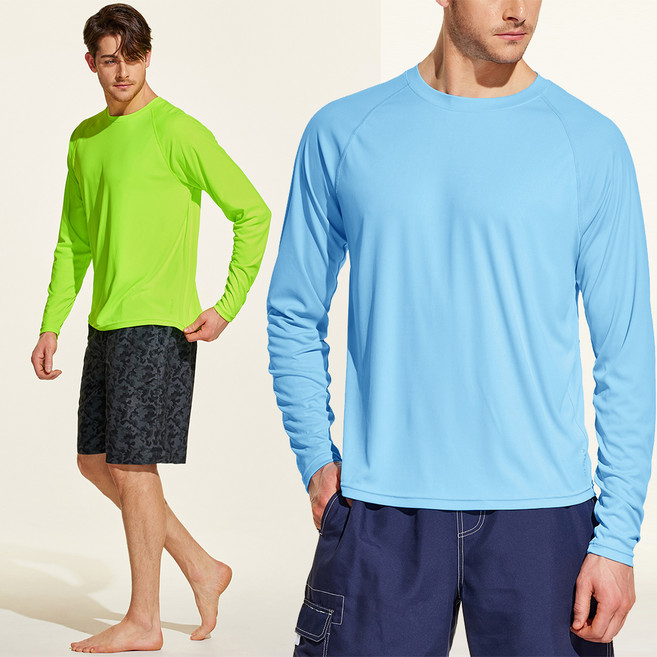 애슬리오 남성용 스윔웨어 긴팔 티셔츠 2종 세트, 오션, 라임