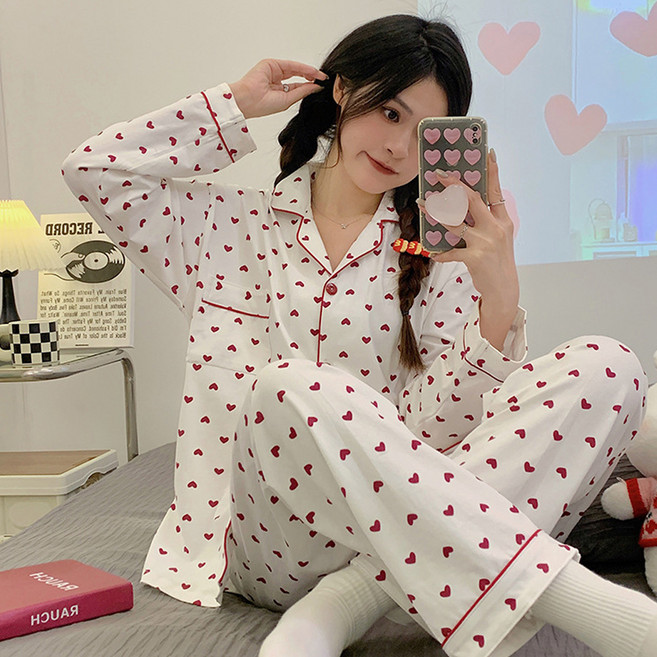 엘쏘 여성용 패턴 디자인 긴팔 긴바지 파자마 세트