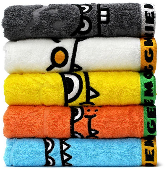 CHUNGMU TOWEL Sweet Monster 甜蜜怪獸 提花毛巾 150g 30支棉紗 5件組, 1組, 藍色 + 橘色 + 黃色 + 白色 + 灰色