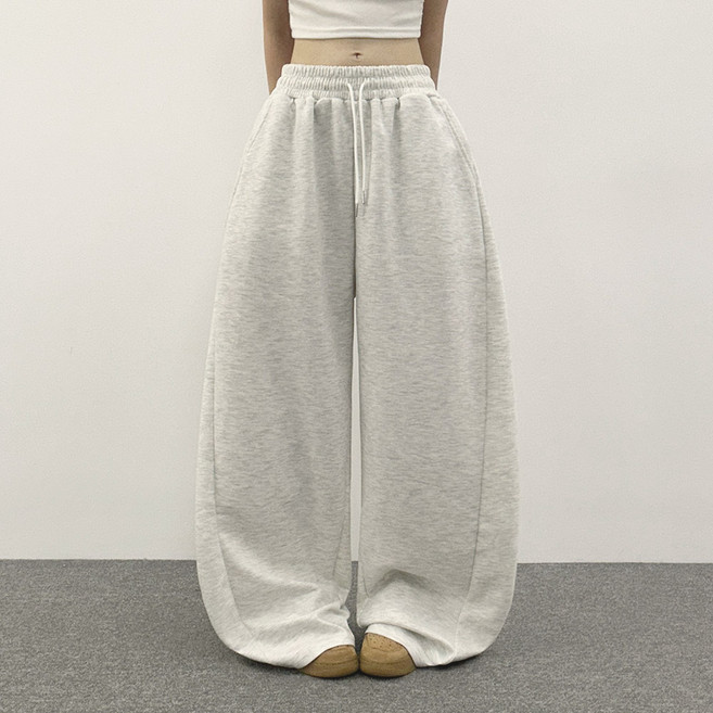 위드후이린 여성용 롱/숏 기장 퍼지 사이드핀턱 와이드 트레이닝 밴딩 팬츠