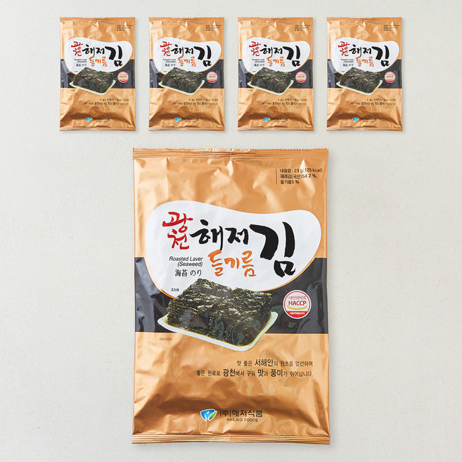 광천해저김 들기름김 전장, 23g, 5개, 1개입