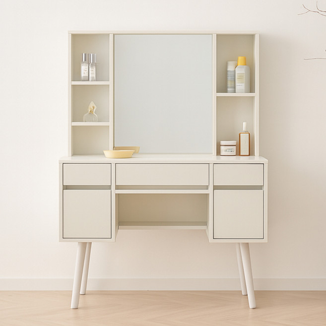 파로마 1000 수납 화장대 + 수납형 거울 세트 방문설치, 화이트