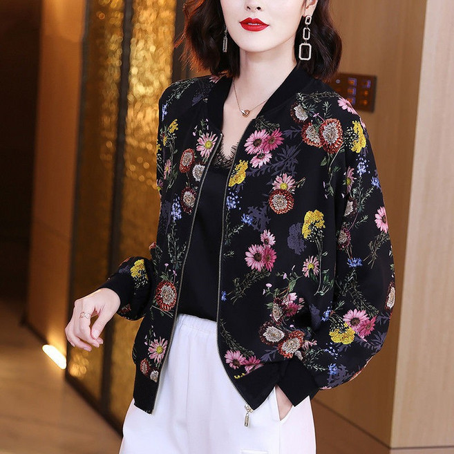 DMELD 女款印花花朵防風夾克