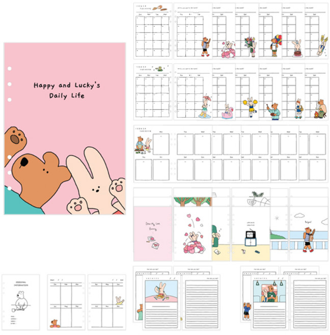 모노라이크 A5 해피앤럭키 Surprise 6공 만년형 다이어리 리필 표지 + 내지 세트, 192매, 1세트