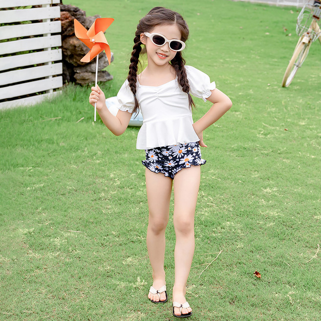 스타빈 퍼프소매 플라워 수영복 세트