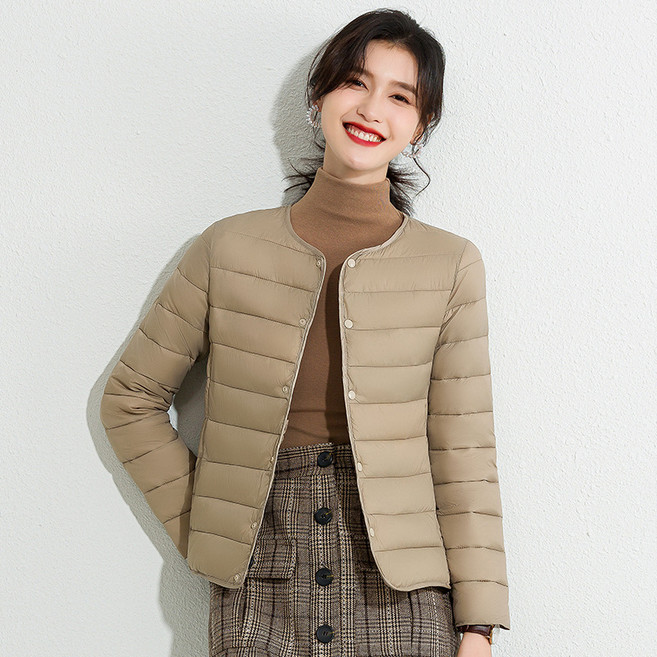 PEONIST 女款輕量羽絨休閒無領短版羽絨外套