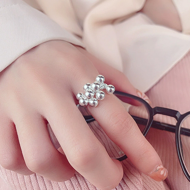 젤루나 여성용 방울 구슬 라운드 볼 레이어드 드롭 심플 패션 오픈링 애끼반지 B-178