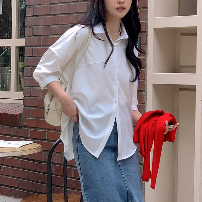 URBANLINE 女款Verdi寬鬆版五分袖襯衫