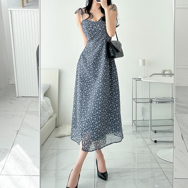 글램디브 세브딘 리본끈 플라워 롱원피스 AI1073