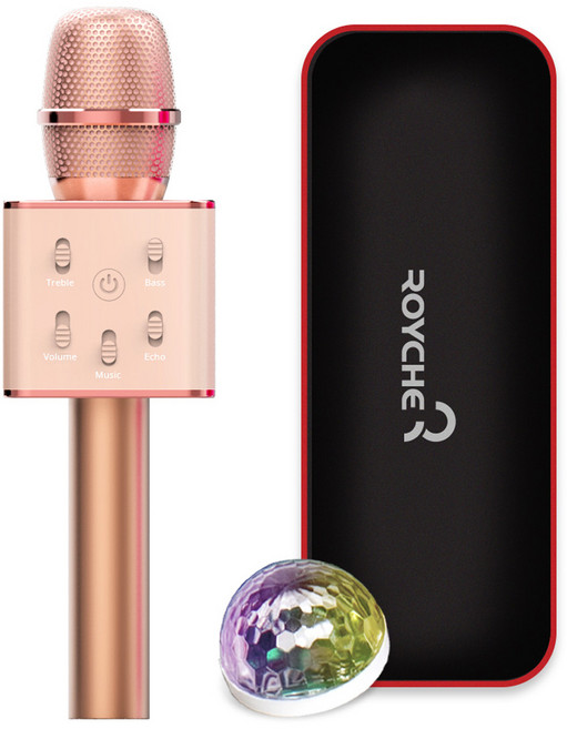 로이체 무선 휴대용 블루투스 노래방 마이크 + 미러볼 + 파우치 세트, BTS-30PM,MB-7(피치)
