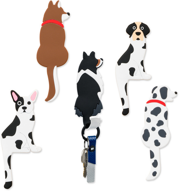 THE100% 꼬리 강아지 자석형 멀티 후크 5종 세트, 보더콜리, 진돗개, 달마시안, 보스턴 테리어, 폭스 하운드, 1세트