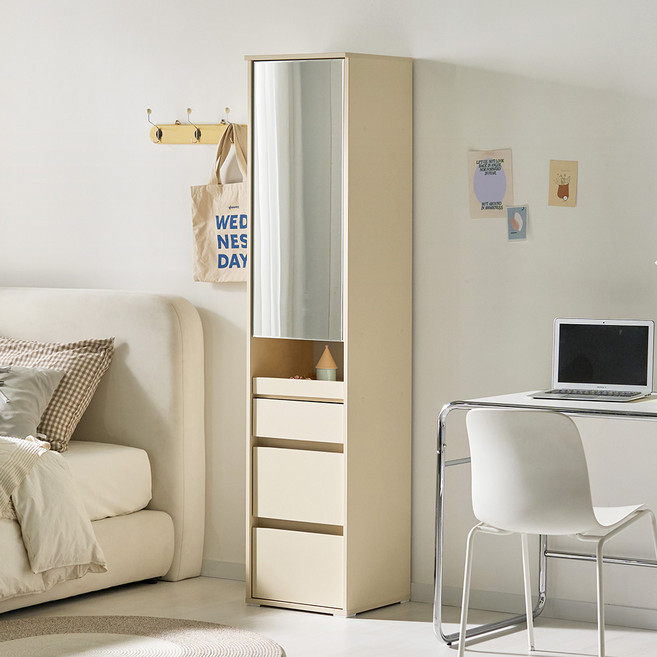 베이지메이트 모닝핏 슬림 입식 수납화장대 400 방문설치, 크림아이보리