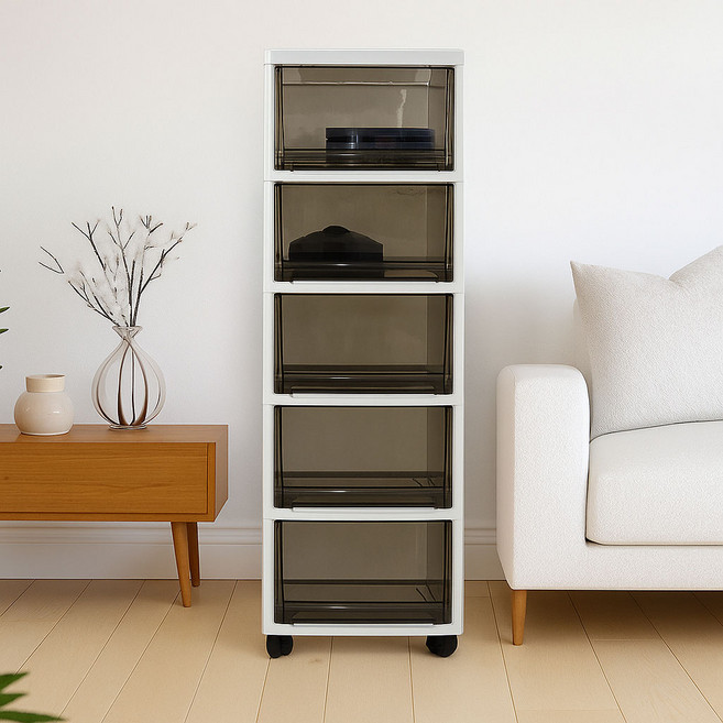 보노하우스 국내산 맥스 이동식 서랍장, 다크투명, 1개