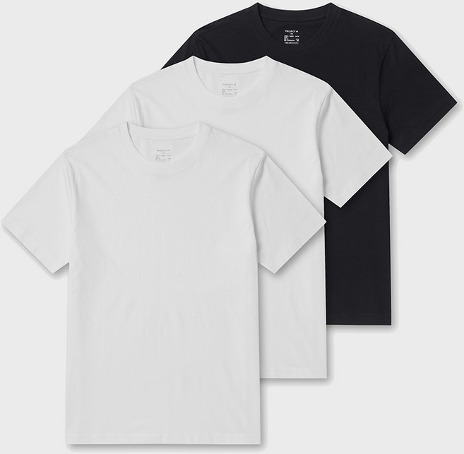 프로젝트엠 남녀공용 통기성 순면 30수 라운드 반팔티 3p