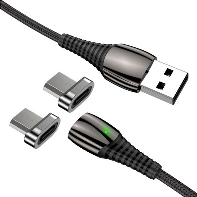 와이즈데이 마그네틱 자석 고속 충전 데이터 케이블 2m + 마이크로 5핀 컨넥터 2p, 혼합색상, 1세트