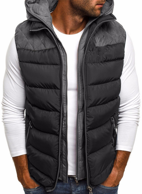 男款絲絨拼接雙拉鍊背心