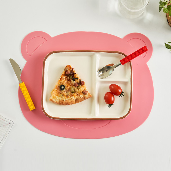 곰돌이 실리콘 테이블매트, 팝핑크, 1개, 가로 378mm x 세로 302mm x 두께 1.8mm