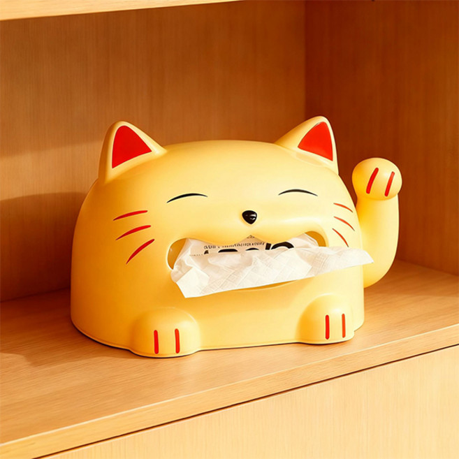 Mirnoa 招財貓可愛擺飾裝飾面紙盒 MMM3439, 黃色