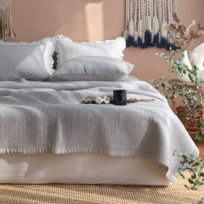 혤로우슬립 면 피그먼트 워싱 줄누빔 이불 겸 패드, 그레이