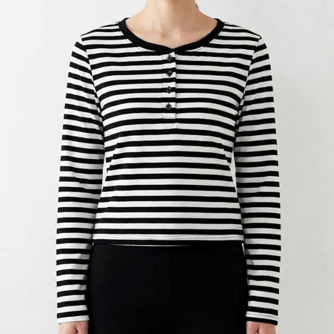 Sonio 女款條紋亨利領長袖針織衫