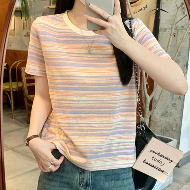 어썸풀 여성용 디데리타 배색 스트라이프 반팔 티셔츠 A26SMT031603