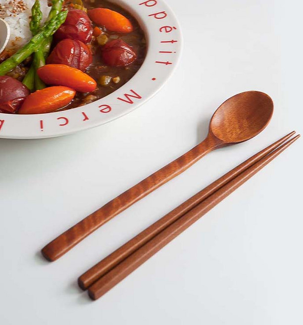 니코트 우드 작은 수저 세트, 1세트, 숟가락 + 젓가락, 베이직