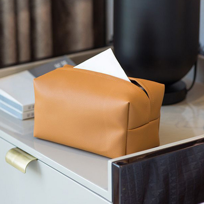 미르노아 심플무지 오브제 가죽 티슈케이스 MMM3425, 오렌지브라운