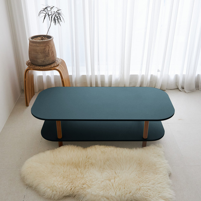 스토리퍼니쳐 국내생산 E0 LPM 하모니 2단 쇼파 테이블 오버라운드 BASIC 1200x600x330, 터키쉬그린 + 월넛