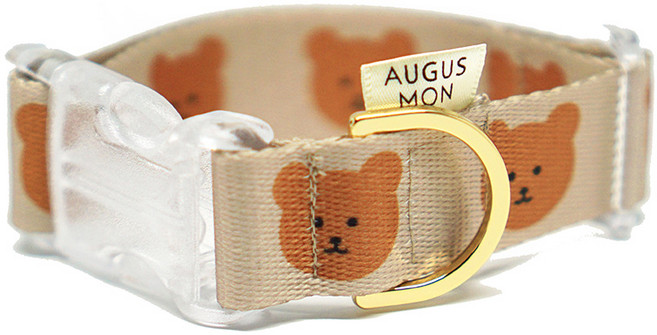어거스몬 반려동물 심플 베어 목줄, 베이지, 1개