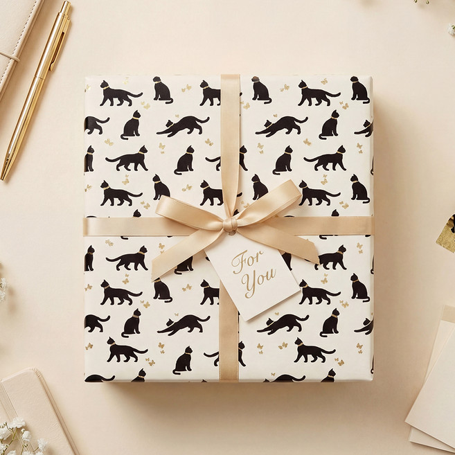 좋은기븐 종이롤 포장지 모노고양이, 아이보리, 1개