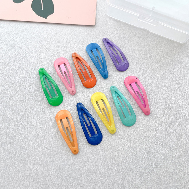 젤루나 미니 비비드 컬러 야광 유광 빛나는 하트 사각 별 헤어 옆머리 고정 똑딱핀 10종 + 케이스 세트 H-09