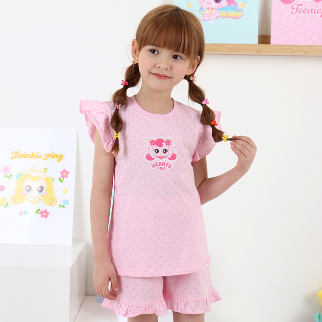 프리미에팜 여아용 통기성 캐치 티니핑 하츄핑 순면 5부 상하의 세트 64275