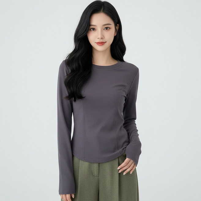 Marketpia 女款圓領修身長袖T恤