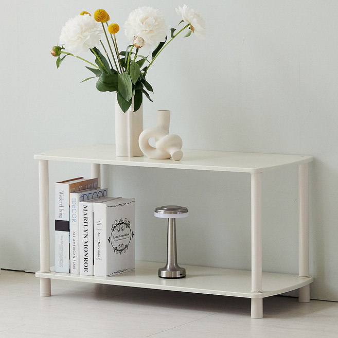 하이라인 갤러리 와이드 라운드 사각 정리 진열장, 아이보리, 2단