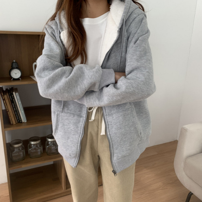 라라온 보온 양털 안감 후드 집업