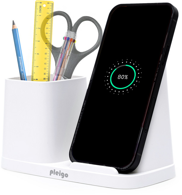 PLEIGO 멀티 펜꽂이 고속 무선 충전기 A114, 화이트, 1개