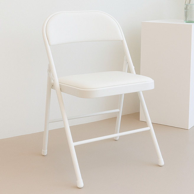 일상도구 철제 접이식 쿠션 등받이 의자, 화이트, 1개