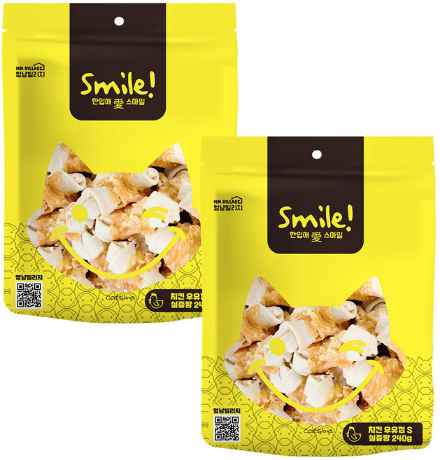 멍냥빌리지 스마일 강아지 우유껌 S, 240g, 2개, 혼합맛(치킨/우유)
